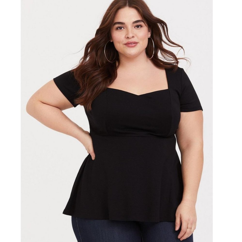 Torrid Black Peplum Ponte Top Size 1  (1X  14-16)